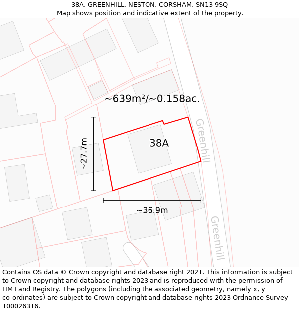 38A, GREENHILL, NESTON, CORSHAM, SN13 9SQ: Plot and title map