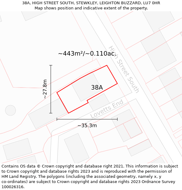 38A, HIGH STREET SOUTH, STEWKLEY, LEIGHTON BUZZARD, LU7 0HR: Plot and title map