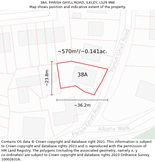 38A, PARISH GHYLL ROAD, ILKLEY, LS29 9NE: Plot and title map