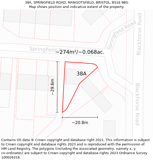 38A, SPRINGFIELD ROAD, MANGOTSFIELD, BRISTOL, BS16 9BG: Plot and title map