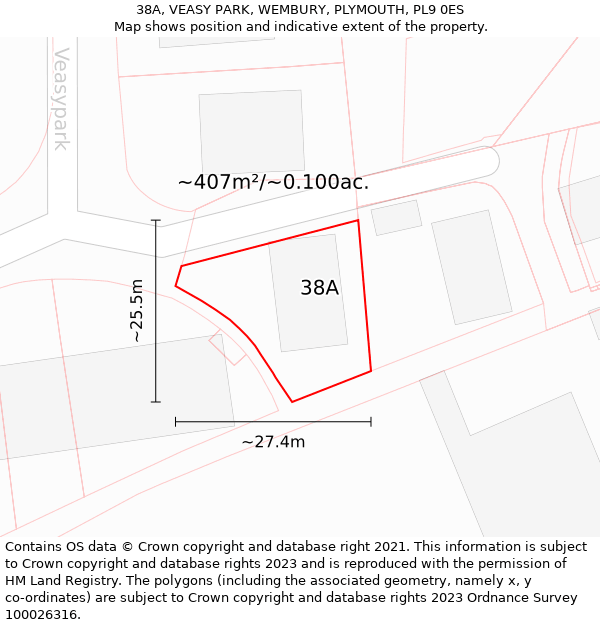 38A, VEASY PARK, WEMBURY, PLYMOUTH, PL9 0ES: Plot and title map