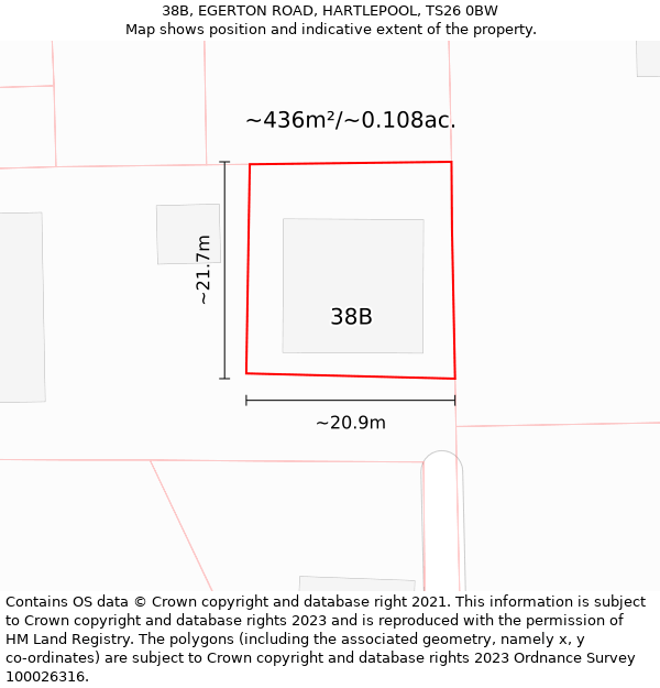 38B, EGERTON ROAD, HARTLEPOOL, TS26 0BW: Plot and title map