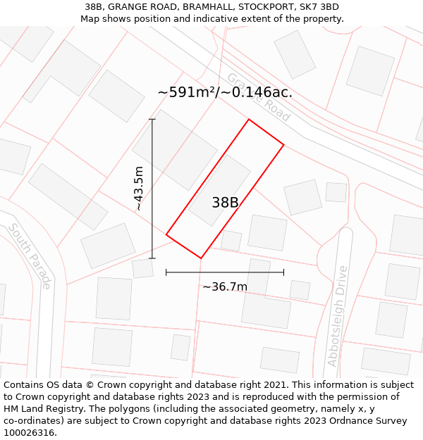 38B, GRANGE ROAD, BRAMHALL, STOCKPORT, SK7 3BD: Plot and title map