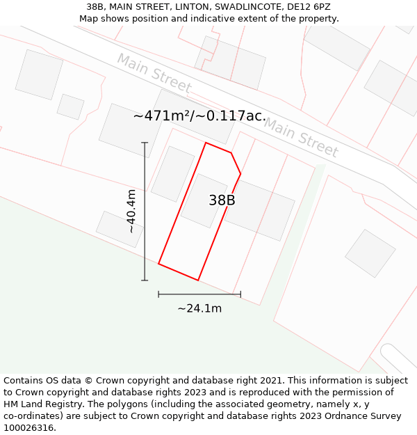 38B, MAIN STREET, LINTON, SWADLINCOTE, DE12 6PZ: Plot and title map