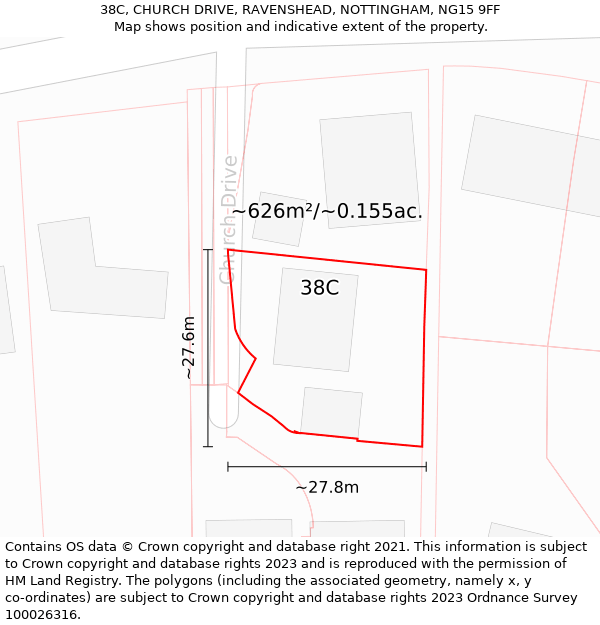 38C, CHURCH DRIVE, RAVENSHEAD, NOTTINGHAM, NG15 9FF: Plot and title map