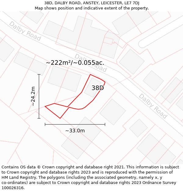 38D, DALBY ROAD, ANSTEY, LEICESTER, LE7 7DJ: Plot and title map