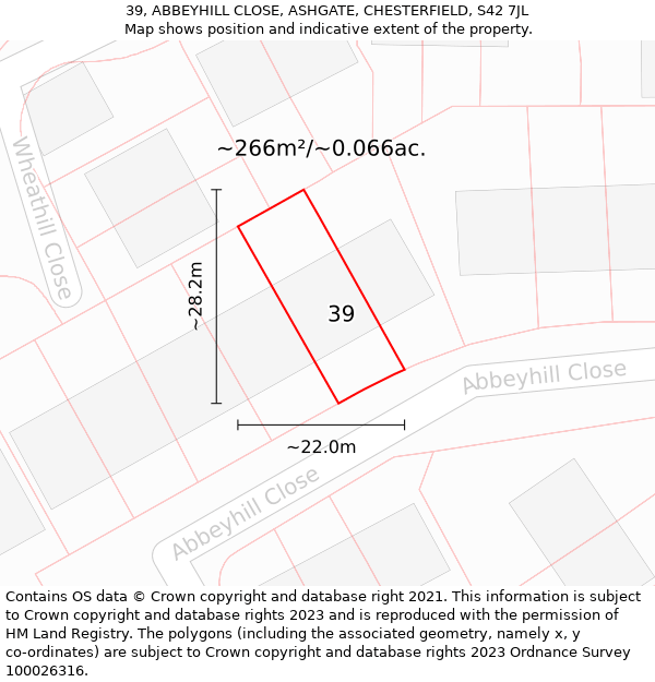 39, ABBEYHILL CLOSE, ASHGATE, CHESTERFIELD, S42 7JL: Plot and title map