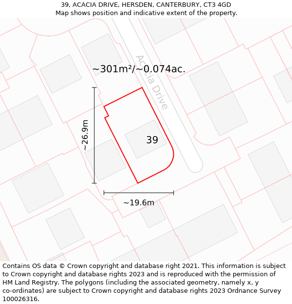 39, ACACIA DRIVE, HERSDEN, CANTERBURY, CT3 4GD: Plot and title map