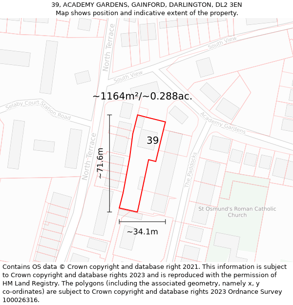 39, ACADEMY GARDENS, GAINFORD, DARLINGTON, DL2 3EN: Plot and title map