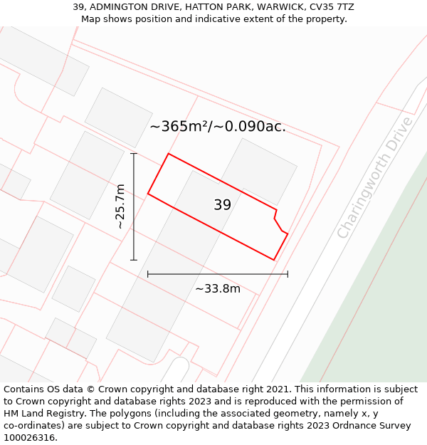 39, ADMINGTON DRIVE, HATTON PARK, WARWICK, CV35 7TZ: Plot and title map