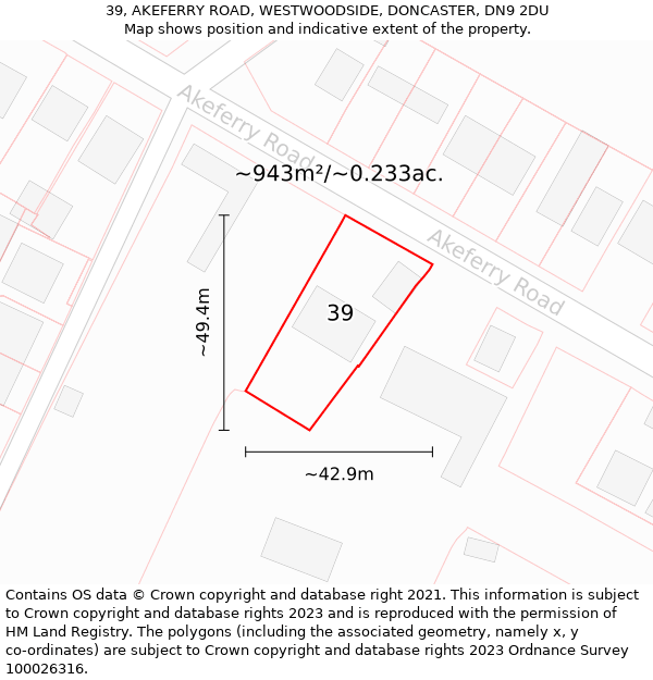 39, AKEFERRY ROAD, WESTWOODSIDE, DONCASTER, DN9 2DU: Plot and title map