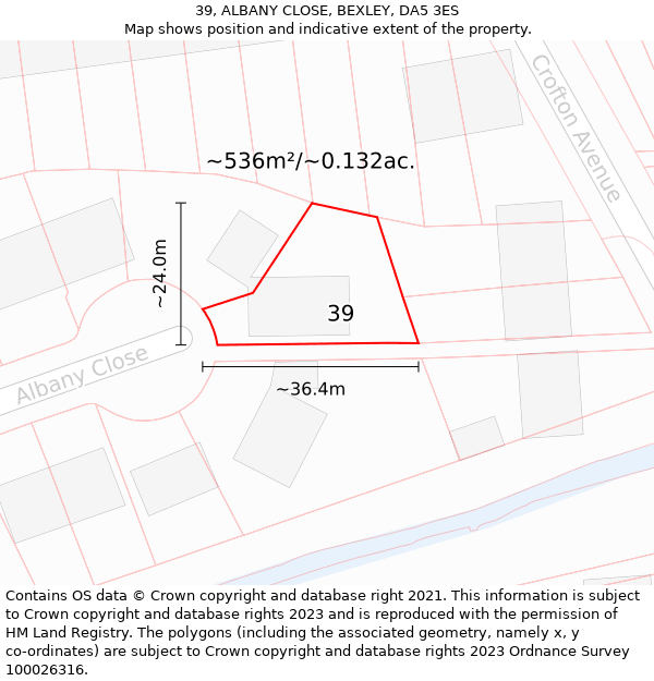 39, ALBANY CLOSE, BEXLEY, DA5 3ES: Plot and title map