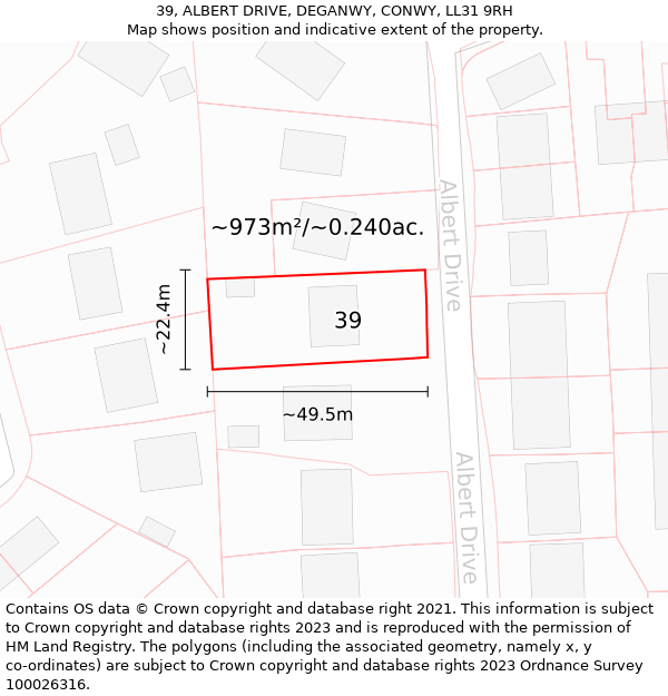 39, ALBERT DRIVE, DEGANWY, CONWY, LL31 9RH: Plot and title map