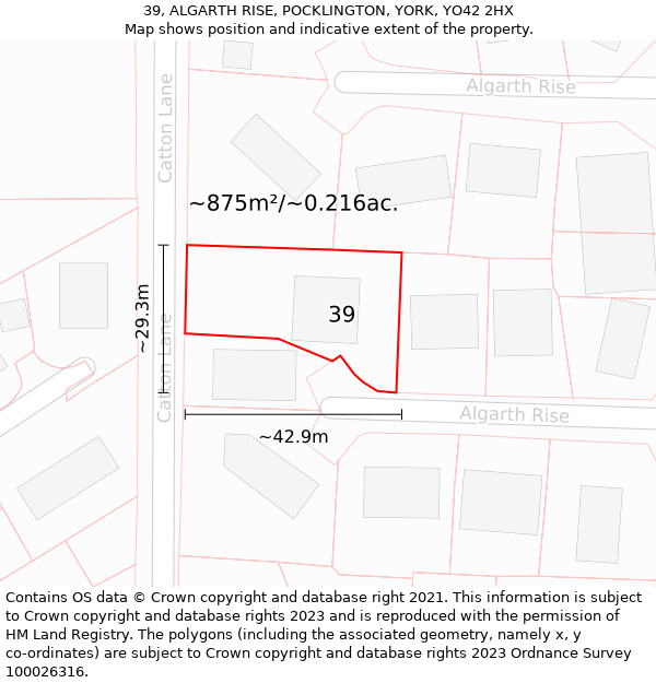 39, ALGARTH RISE, POCKLINGTON, YORK, YO42 2HX: Plot and title map