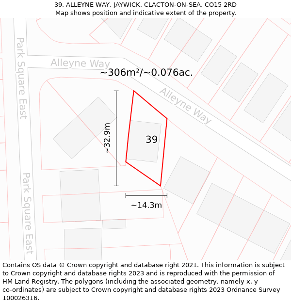 39, ALLEYNE WAY, JAYWICK, CLACTON-ON-SEA, CO15 2RD: Plot and title map