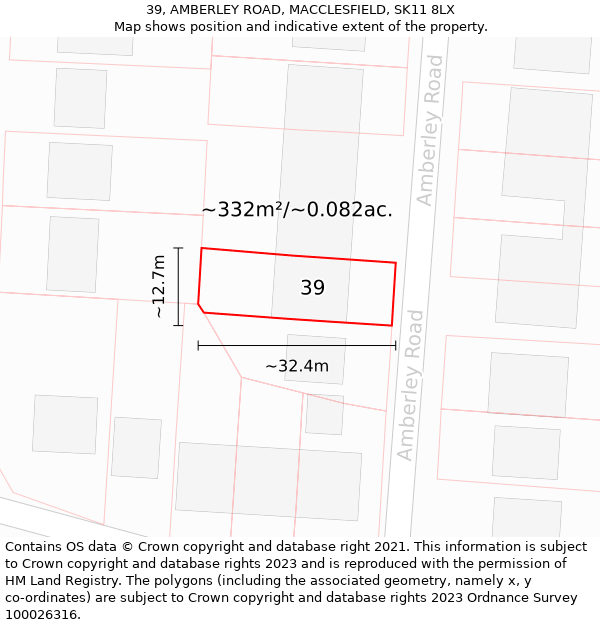 39, AMBERLEY ROAD, MACCLESFIELD, SK11 8LX: Plot and title map