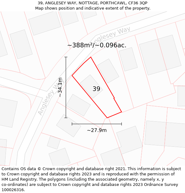 39, ANGLESEY WAY, NOTTAGE, PORTHCAWL, CF36 3QP: Plot and title map