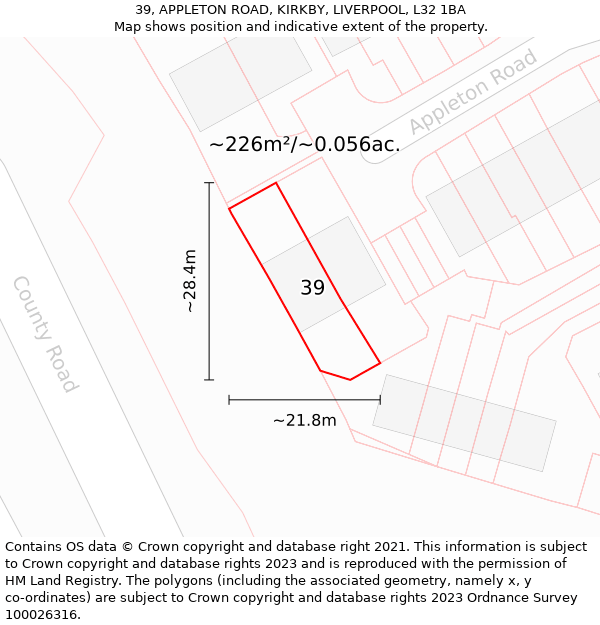 39, APPLETON ROAD, KIRKBY, LIVERPOOL, L32 1BA: Plot and title map