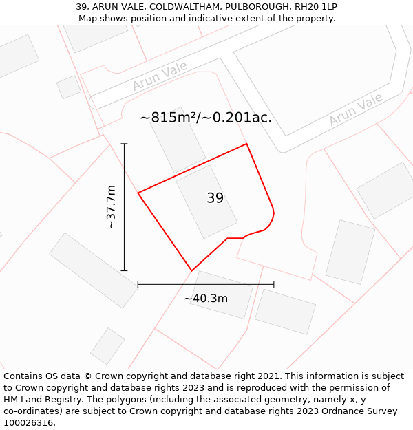 39, ARUN VALE, COLDWALTHAM, PULBOROUGH, RH20 1LP: Plot and title map