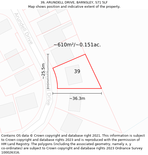 39, ARUNDELL DRIVE, BARNSLEY, S71 5LF: Plot and title map