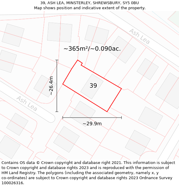 39, ASH LEA, MINSTERLEY, SHREWSBURY, SY5 0BU: Plot and title map