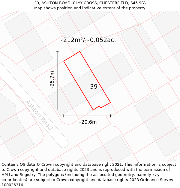 39, ASHTON ROAD, CLAY CROSS, CHESTERFIELD, S45 9FA: Plot and title map