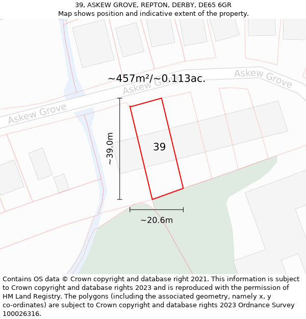 39, ASKEW GROVE, REPTON, DERBY, DE65 6GR: Plot and title map