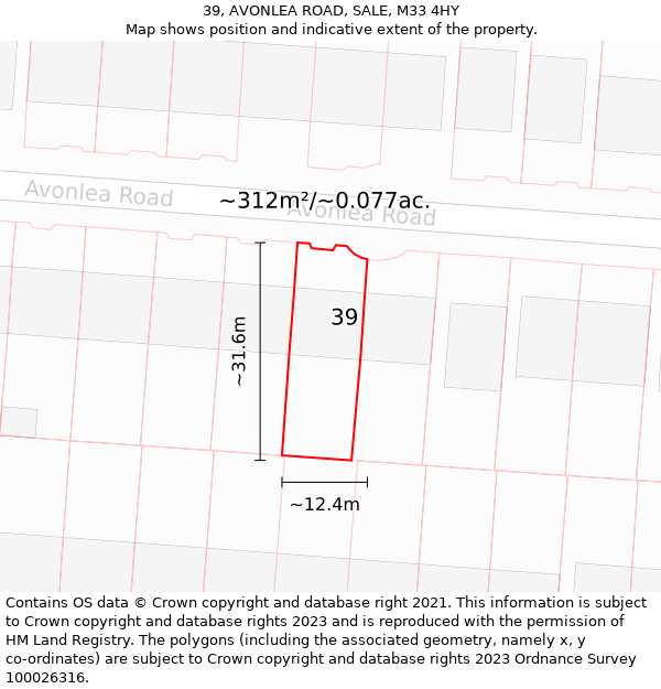 39, AVONLEA ROAD, SALE, M33 4HY: Plot and title map