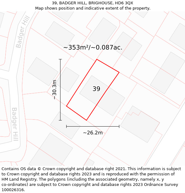 39, BADGER HILL, BRIGHOUSE, HD6 3QX: Plot and title map