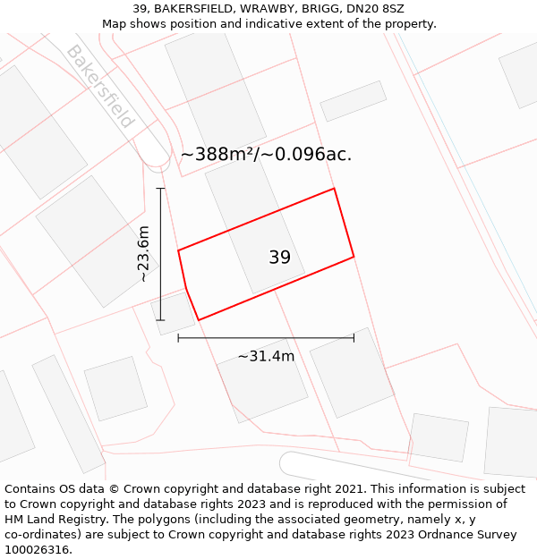 39, BAKERSFIELD, WRAWBY, BRIGG, DN20 8SZ: Plot and title map