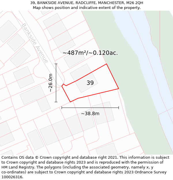 39, BANKSIDE AVENUE, RADCLIFFE, MANCHESTER, M26 2QH: Plot and title map