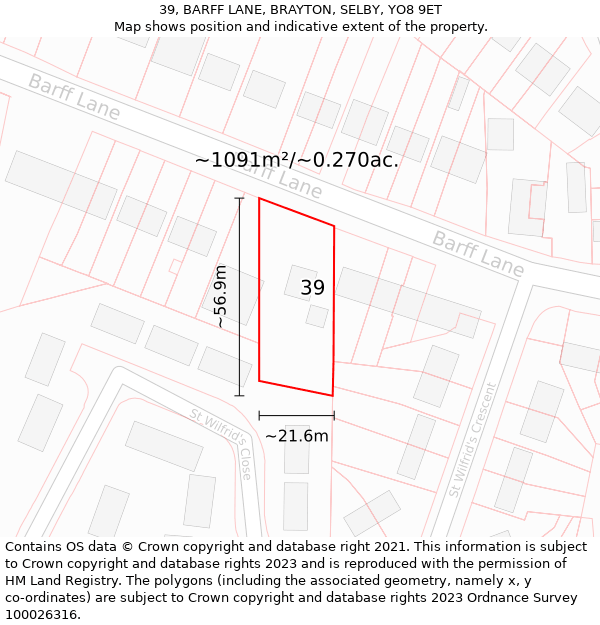 39, BARFF LANE, BRAYTON, SELBY, YO8 9ET: Plot and title map