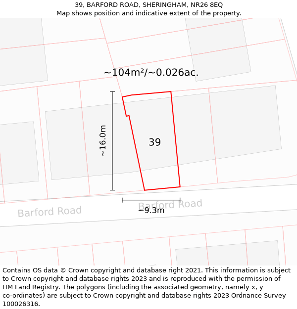 39, BARFORD ROAD, SHERINGHAM, NR26 8EQ: Plot and title map