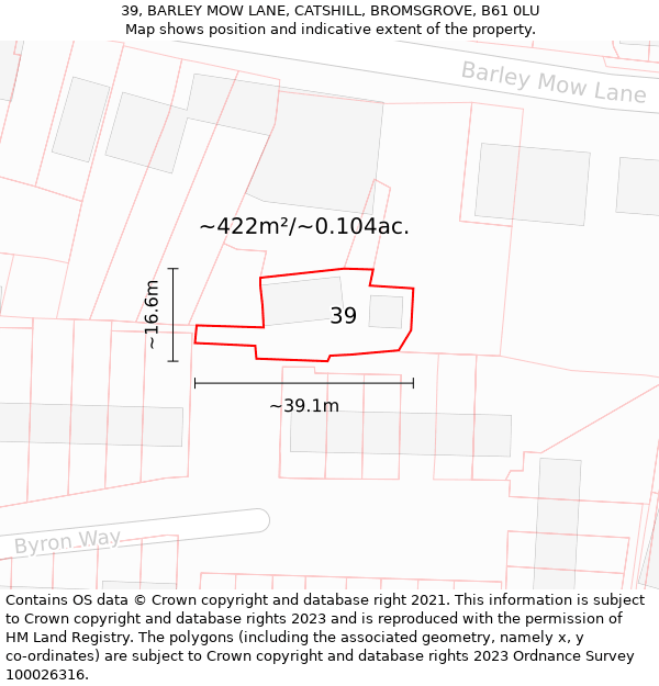 39, BARLEY MOW LANE, CATSHILL, BROMSGROVE, B61 0LU: Plot and title map