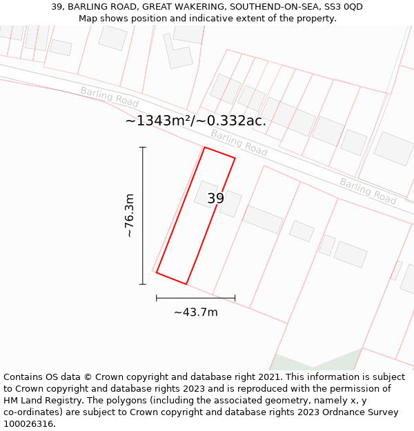 39, BARLING ROAD, GREAT WAKERING, SOUTHEND-ON-SEA, SS3 0QD: Plot and title map