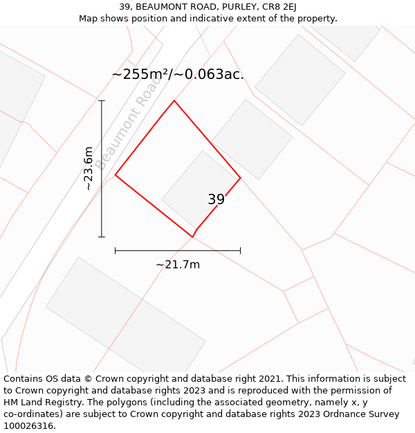 39, BEAUMONT ROAD, PURLEY, CR8 2EJ: Plot and title map