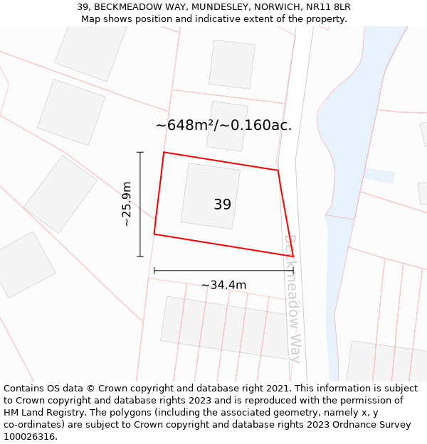 39, BECKMEADOW WAY, MUNDESLEY, NORWICH, NR11 8LR: Plot and title map