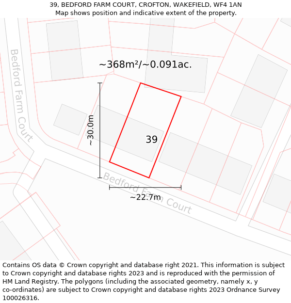 39, BEDFORD FARM COURT, CROFTON, WAKEFIELD, WF4 1AN: Plot and title map