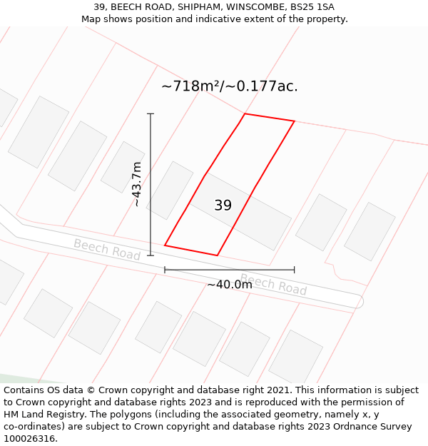 39, BEECH ROAD, SHIPHAM, WINSCOMBE, BS25 1SA: Plot and title map