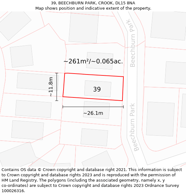 39, BEECHBURN PARK, CROOK, DL15 8NA: Plot and title map