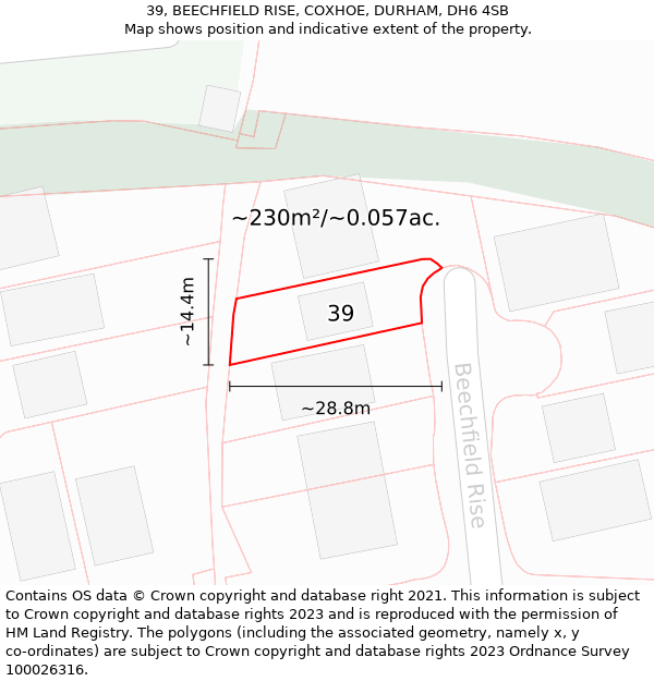 39, BEECHFIELD RISE, COXHOE, DURHAM, DH6 4SB: Plot and title map