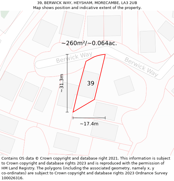 39, BERWICK WAY, HEYSHAM, MORECAMBE, LA3 2UB: Plot and title map