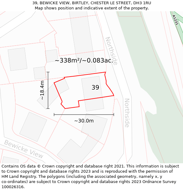 39, BEWICKE VIEW, BIRTLEY, CHESTER LE STREET, DH3 1RU: Plot and title map