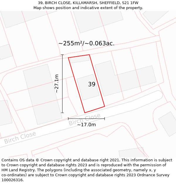 39, BIRCH CLOSE, KILLAMARSH, SHEFFIELD, S21 1FW: Plot and title map