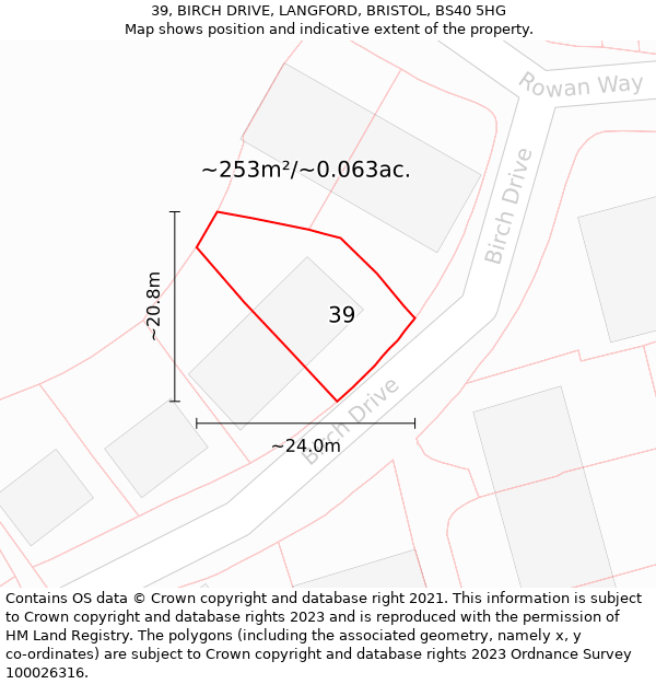 39, BIRCH DRIVE, LANGFORD, BRISTOL, BS40 5HG: Plot and title map