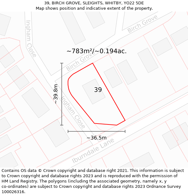 39, BIRCH GROVE, SLEIGHTS, WHITBY, YO22 5DE: Plot and title map