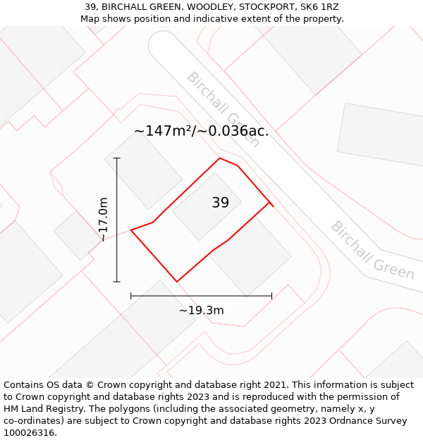 39, BIRCHALL GREEN, WOODLEY, STOCKPORT, SK6 1RZ: Plot and title map