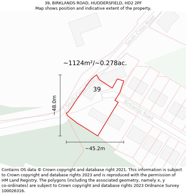 39, BIRKLANDS ROAD, HUDDERSFIELD, HD2 2PF: Plot and title map