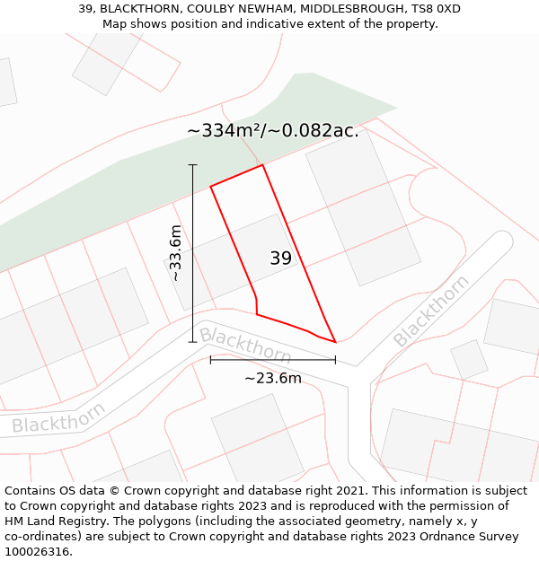 39, BLACKTHORN, COULBY NEWHAM, MIDDLESBROUGH, TS8 0XD: Plot and title map