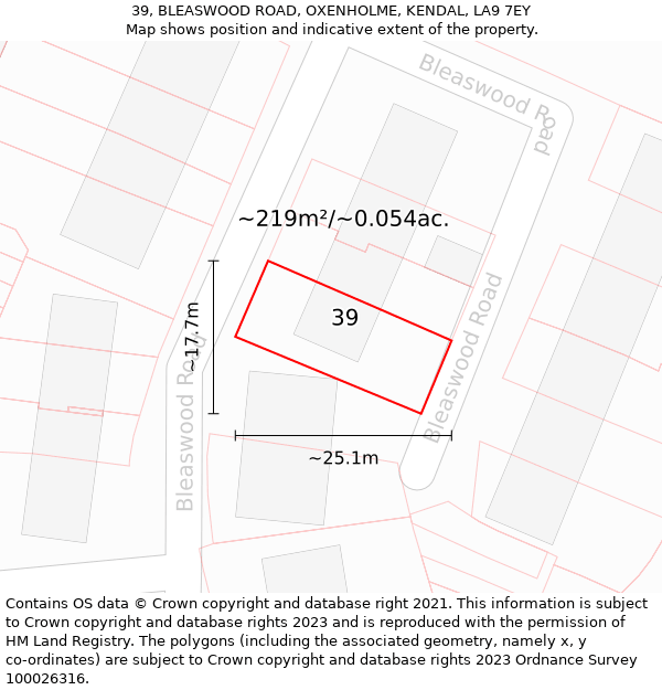 39, BLEASWOOD ROAD, OXENHOLME, KENDAL, LA9 7EY: Plot and title map